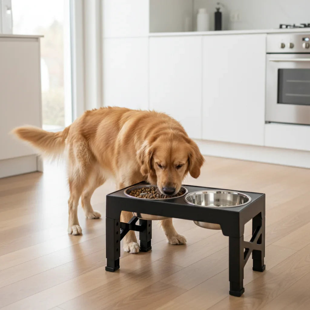 Support eleve avec gamelles pour chien